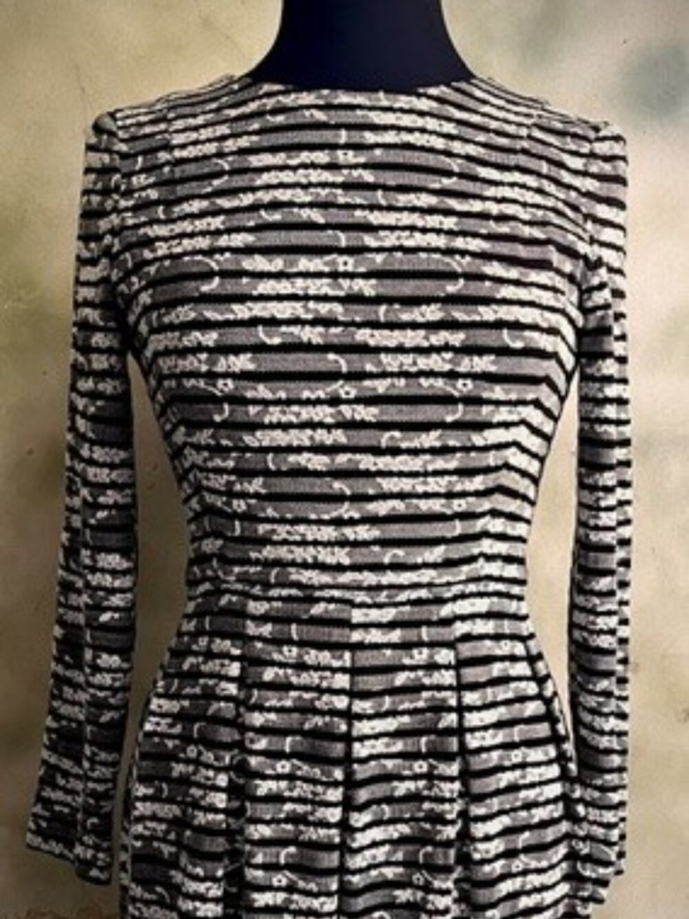 Tommy Hilfiger Black & White Lace Stripe Fit & Flare Dress Size 6